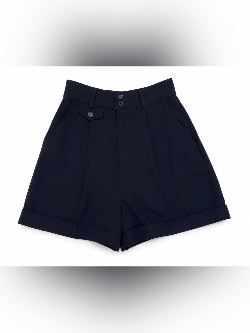Bebe High Waisted Tailored Wool Shorts Navy Pleated Cuffed Size 2